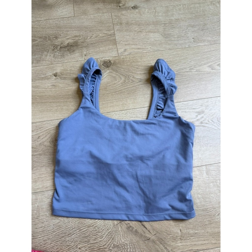 Womens Blogilates ruffle cropped athletic blue top stretch Troposphere blue sz M